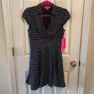 NWT Betsey Johnson Black Polka Dot Collared Dress